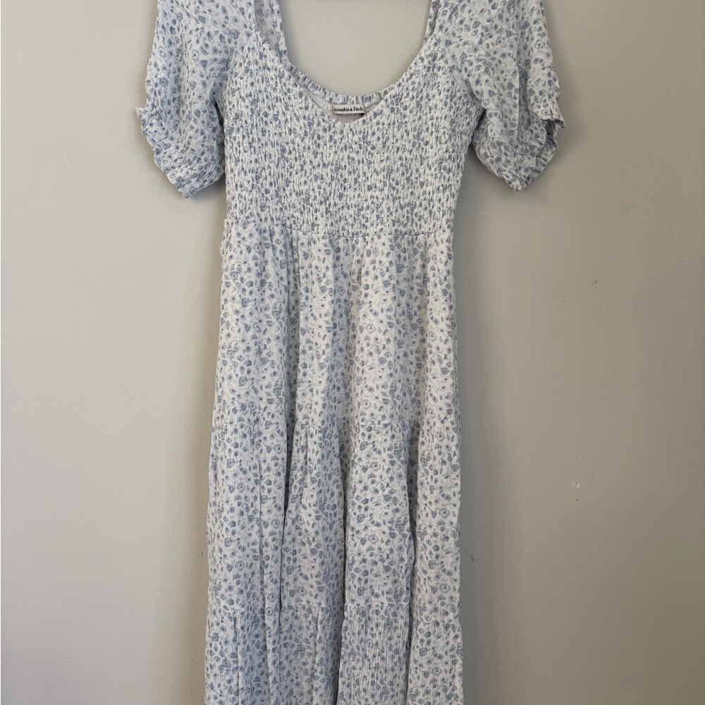 Abercrombie & Fitch Smocked Blue Floral Ditsy Midi Dress